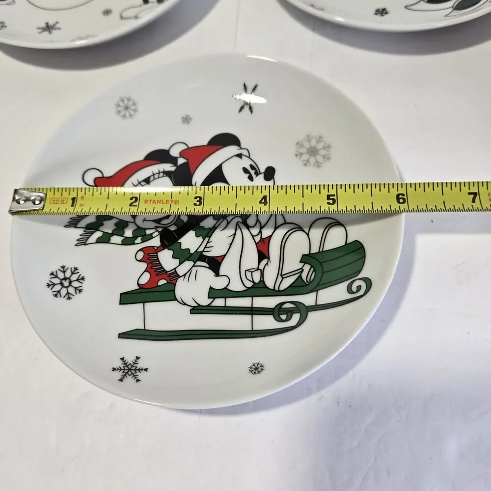 Disney Mickey Christmas Plates Set of 3 Snowman Wreath Sled Ceramic ~8